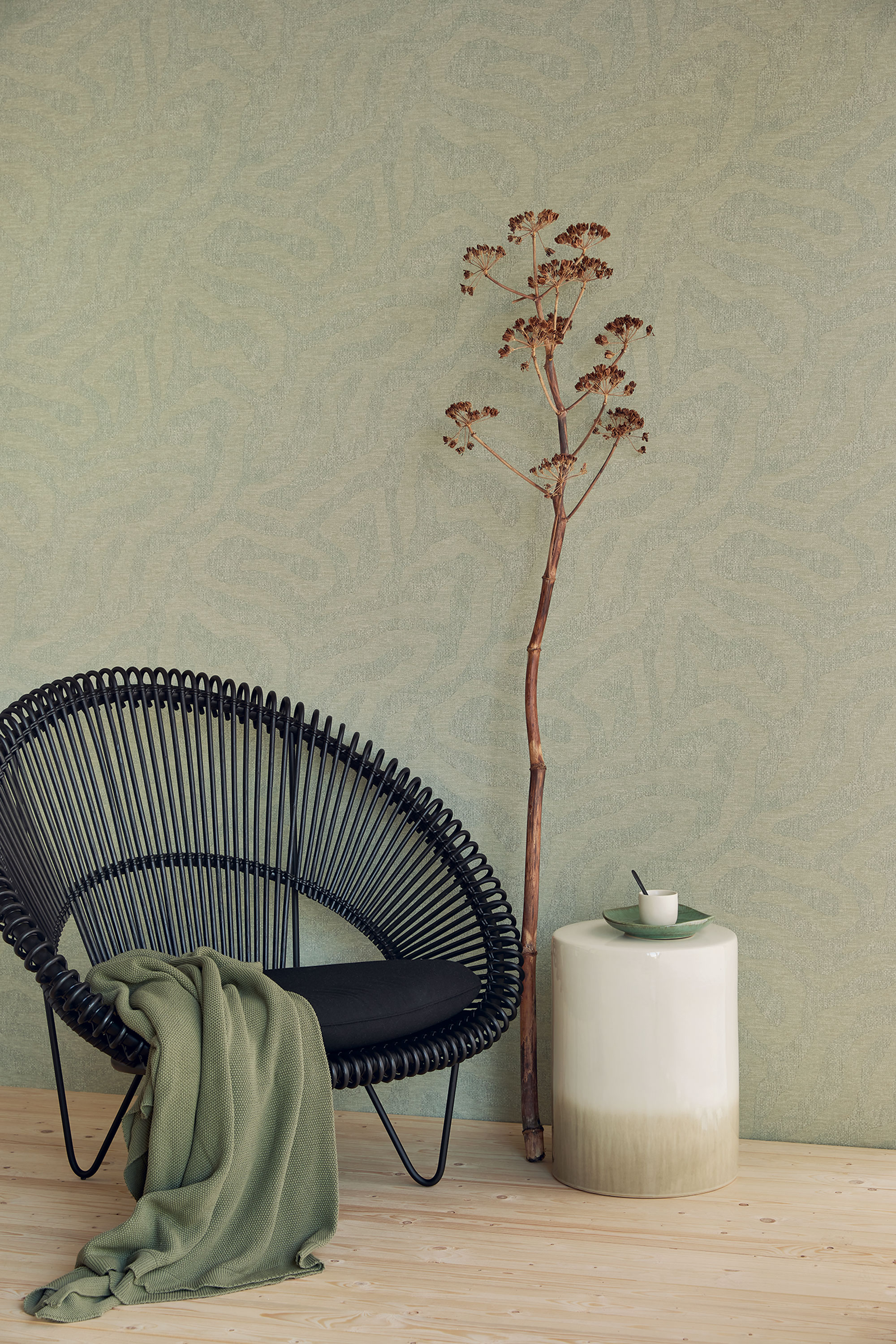 Zelená vliesová tapeta na zeď,  vlny, 324006, Embrace, Eijffinger