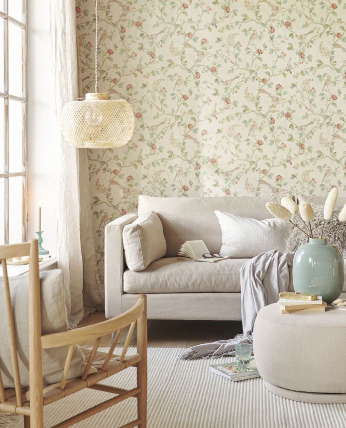 Béžová vliesová tapeta s větvičkami a ptáčky, 333120  Pip Studio 6, Eijffinger