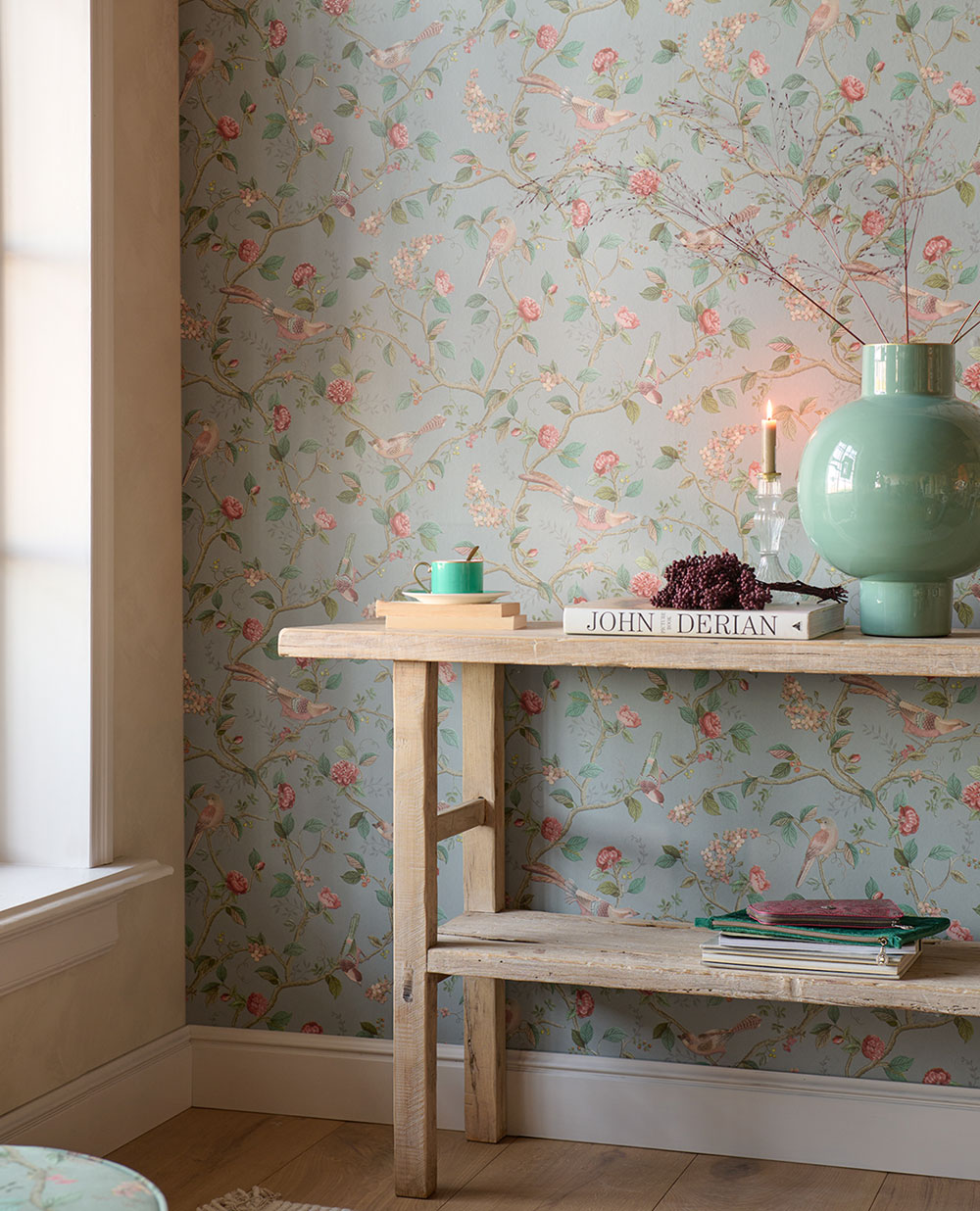 Šedo-zelená vliesová tapeta s větvičkami a ptáčky, 333121  Pip Studio 6, Eijffinger