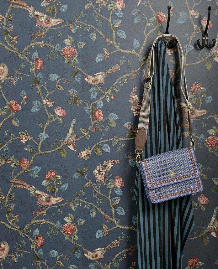 Modrá vliesová tapeta s ptáčky a větvičkami, 333126  Pip Studio 6, Eijffinger