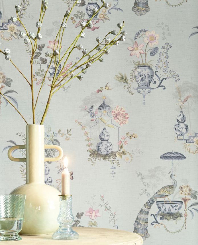 Modrá vliesová tapeta na zeď, květiny, pávi, 333141  Pip Studio 6, Eijffinger