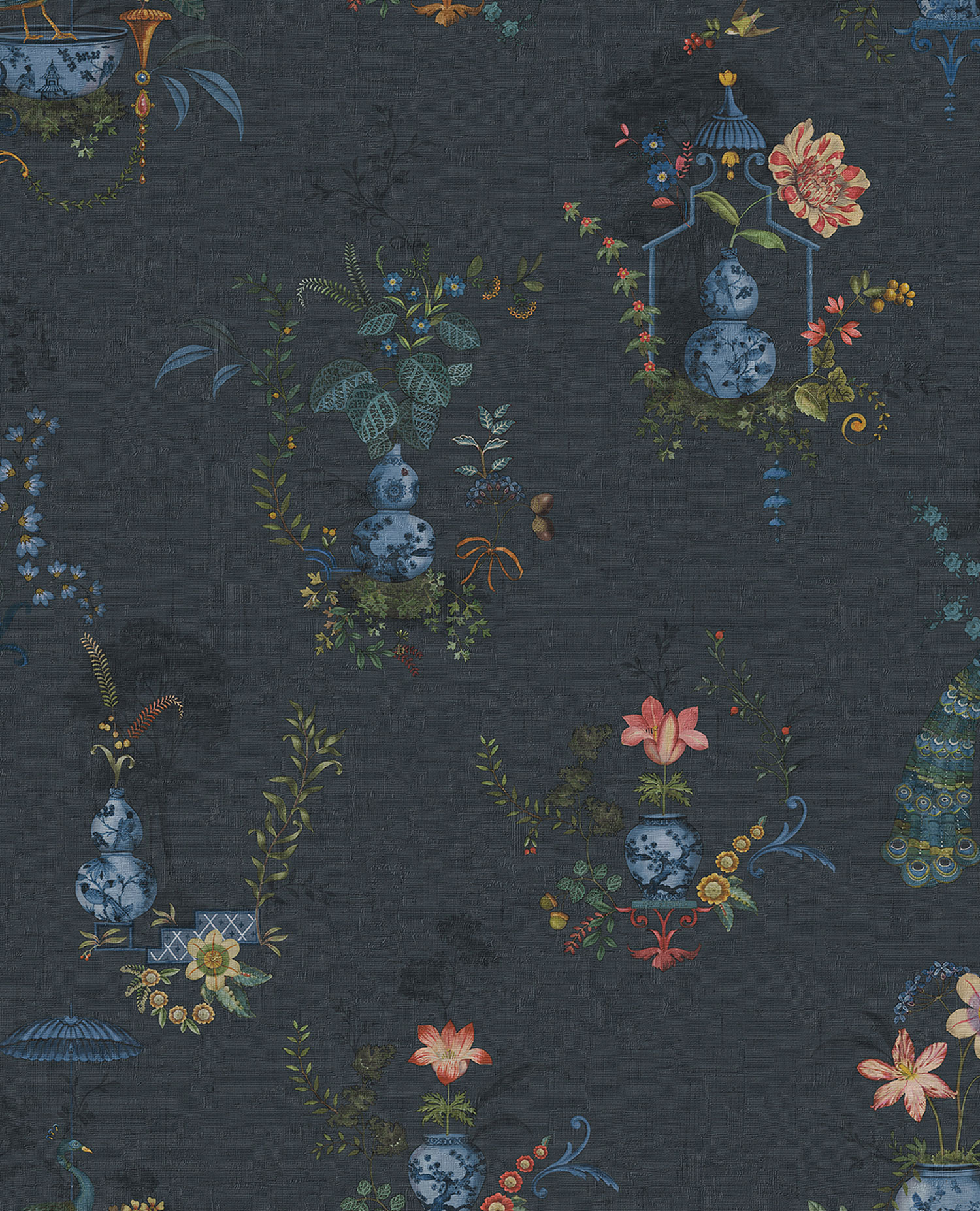 Modrá vliesová tapeta na zeď, květiny, pávi, 333145  PipStudio 6, Eijffinger