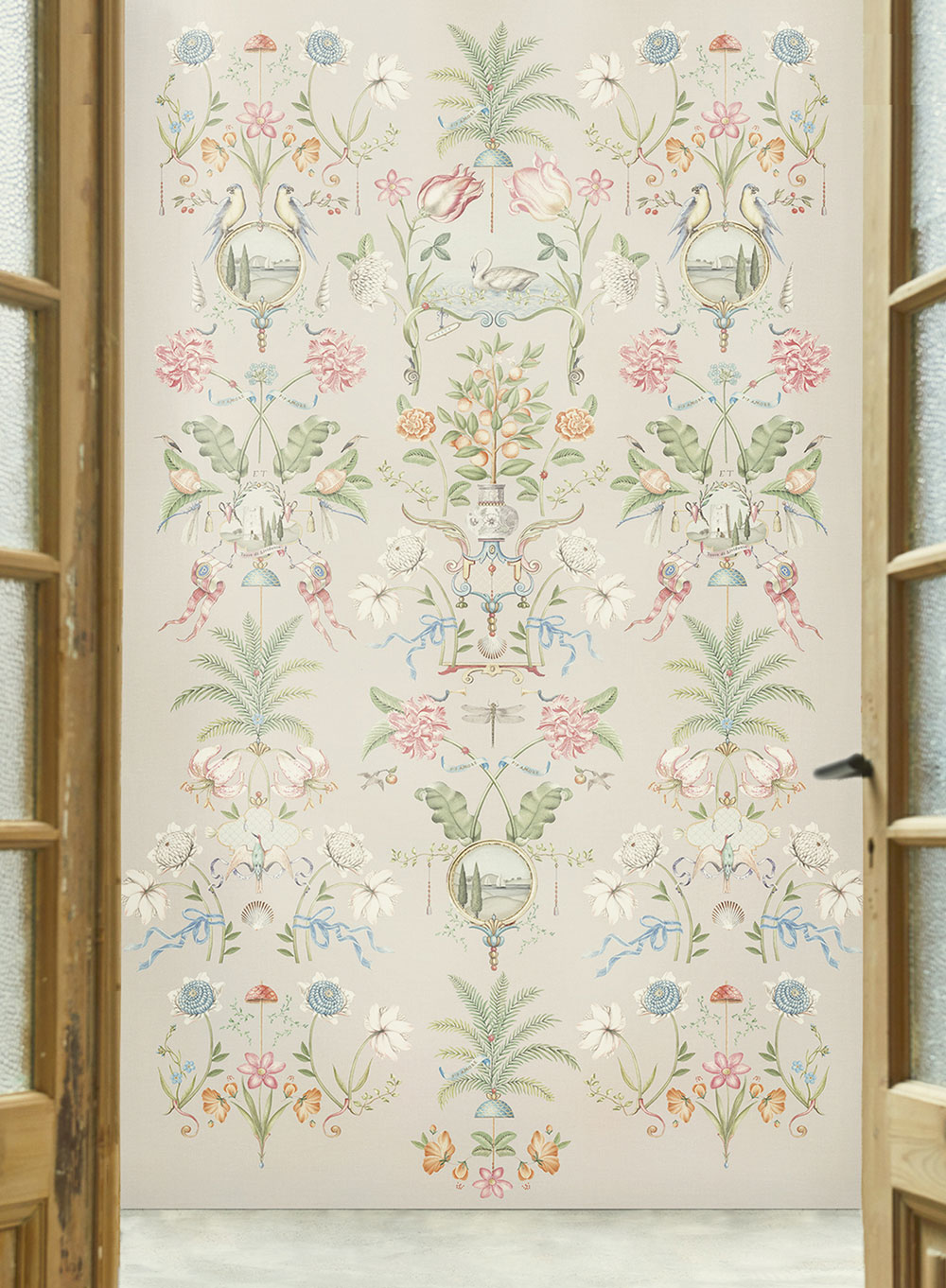 Béžová vliesová obrazová tapeta na zeď, rostliny, ptáci,  333163  PIP 6 Eijffinger