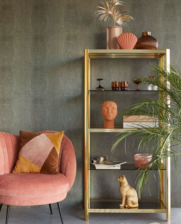 Zelená vliesová tapeta na zeď, imitace kůže, 333237, Unify, Eijffinger