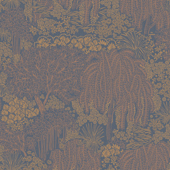 Modro-bronzová vliesová tapeta na zeď, stromy,  listy, AL26264, Allure, Decoprint