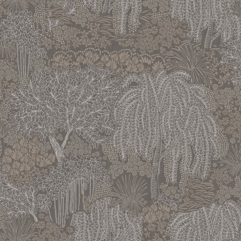 Šedo-stříbrná vliesová tapeta na zeď, stromy,  listy, AL26265, Allure, Decoprint