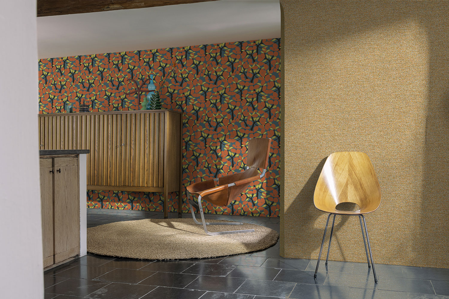 Oranžovo-tyrkysová kropenatá vliesová tapeta na zeď, BA26023,  Brazil,  Decoprint