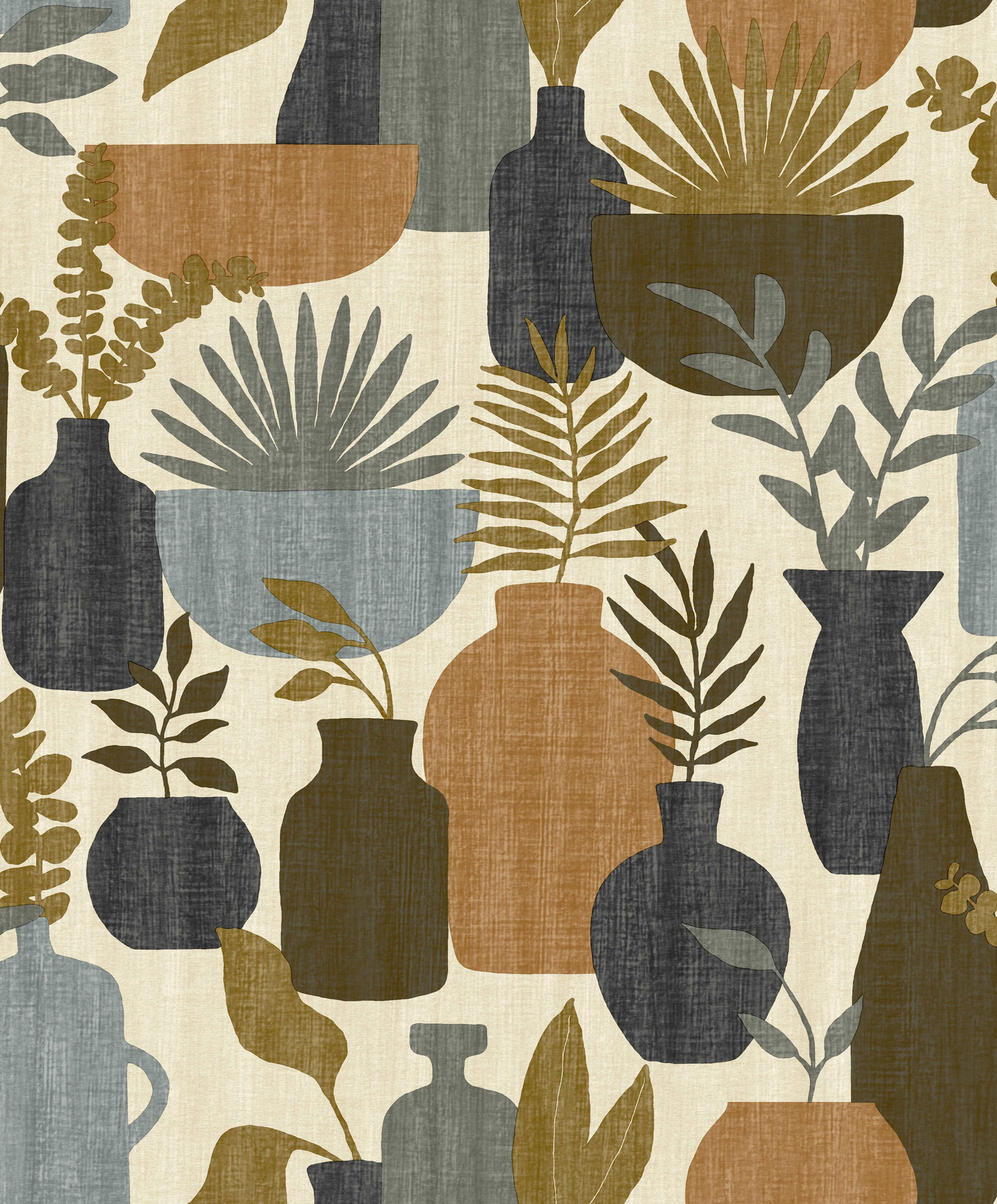 Retro vliesová tapeta na zeď, vázy s rostlinami, BA26041,  Brazil,  Decoprint