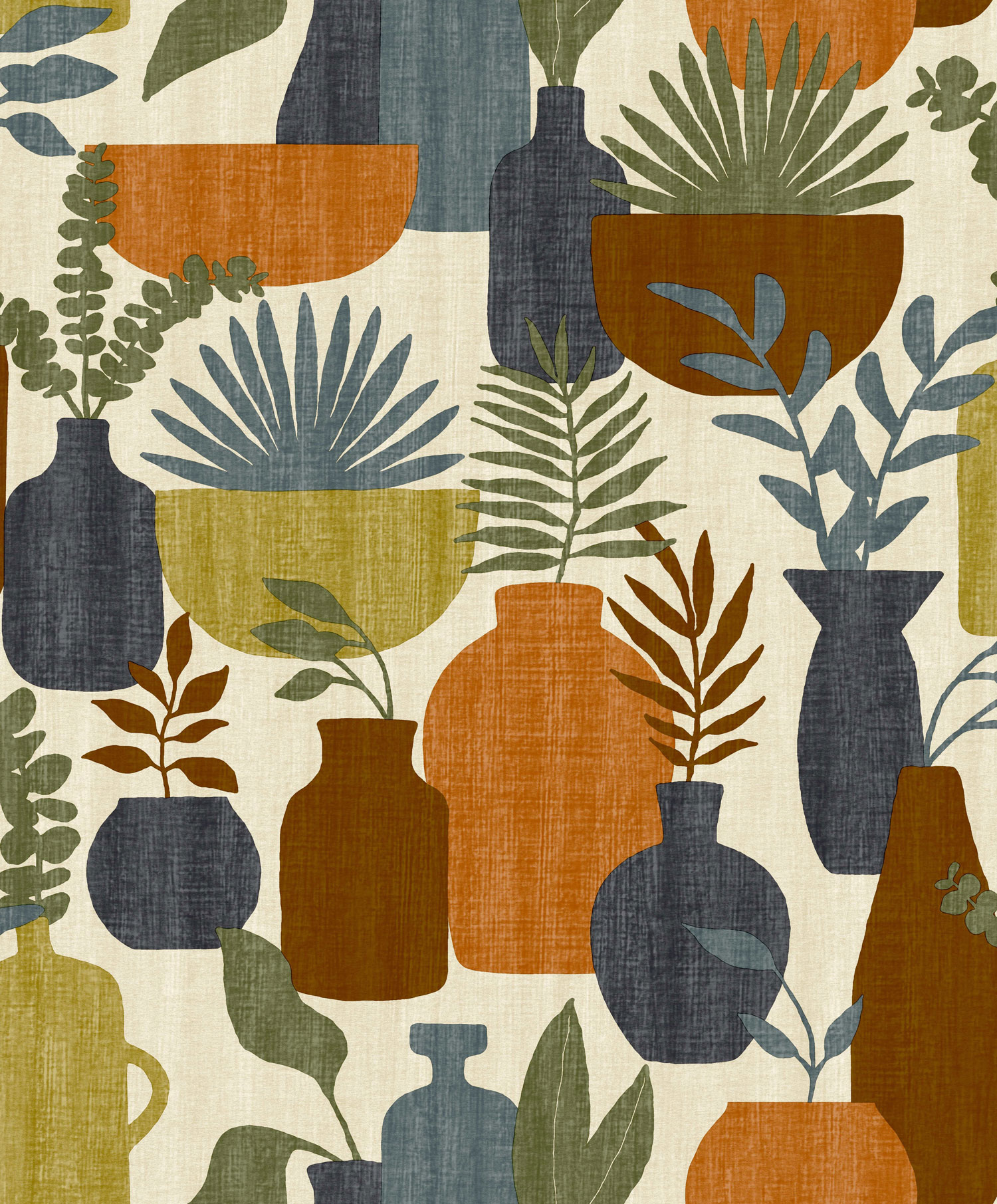 Retro vliesová tapeta na zeď, vázy s rostlinami, BA26042,  Brazil,  Decoprint