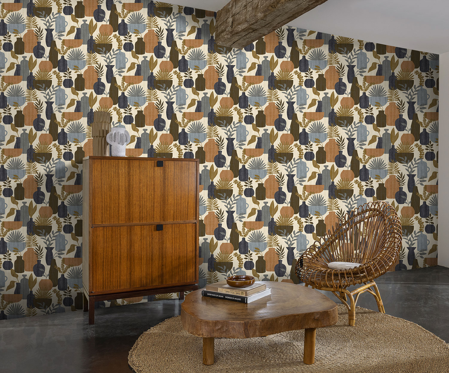 Retro vliesová tapeta na zeď, vázy s rostlinami, BA26042,  Brazil,  Decoprint