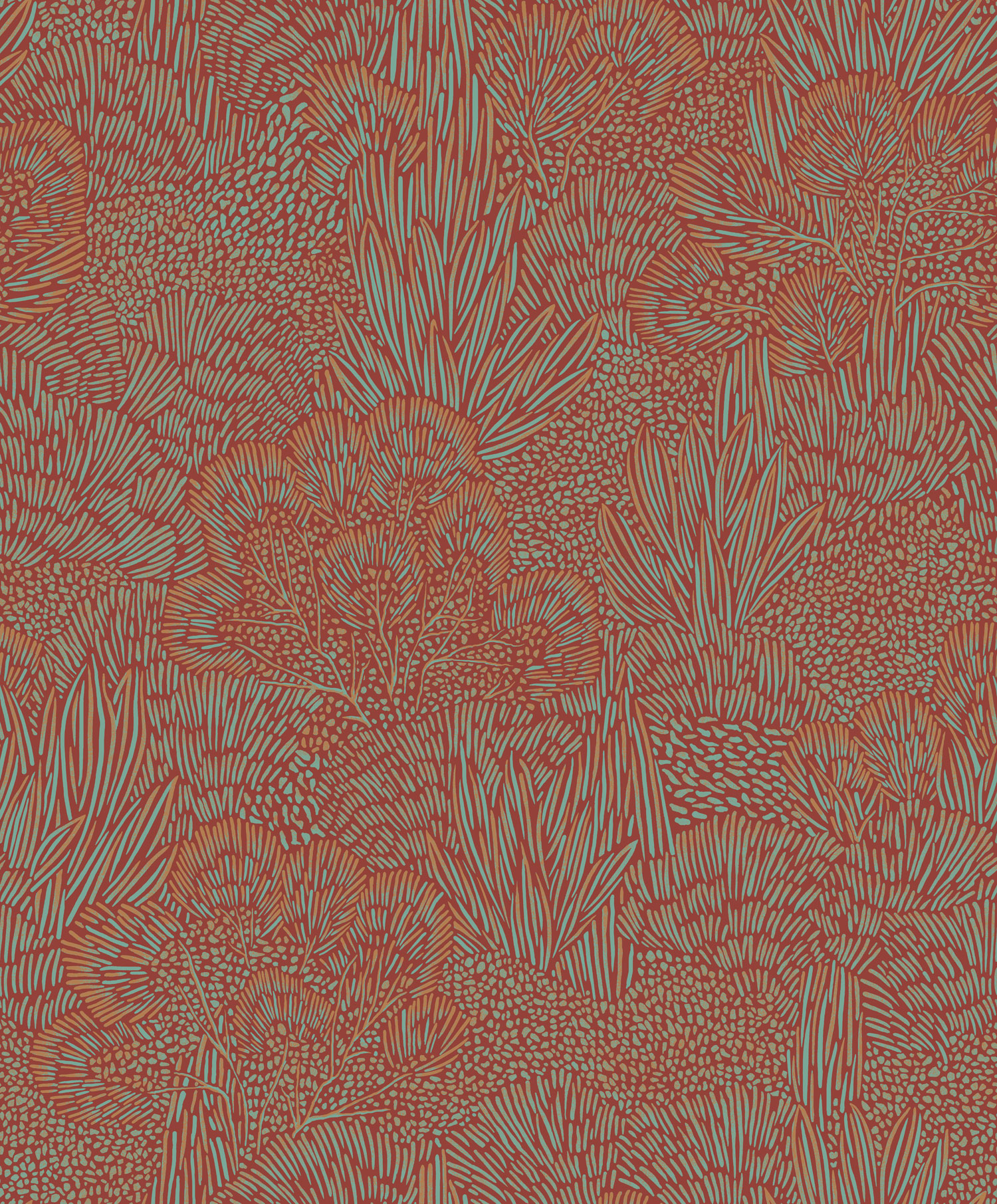 Tyrkysovo-červená vliesová tapeta na zeď, krajina, stromy, BA26063,  Brazil,  Decoprint