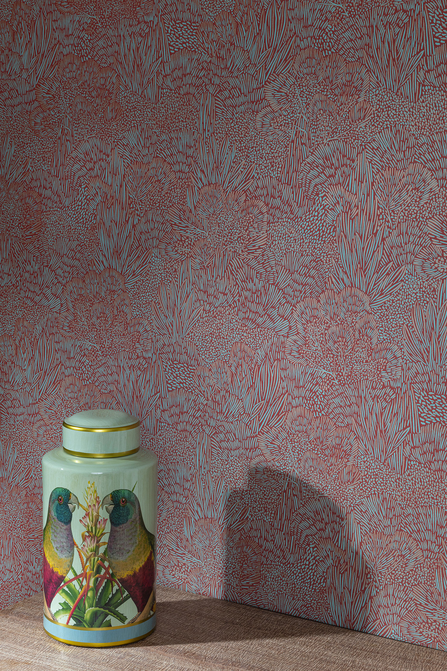 Tyrkysovo-červená vliesová tapeta na zeď, krajina, stromy, BA26063,  Brazil,  Decoprint