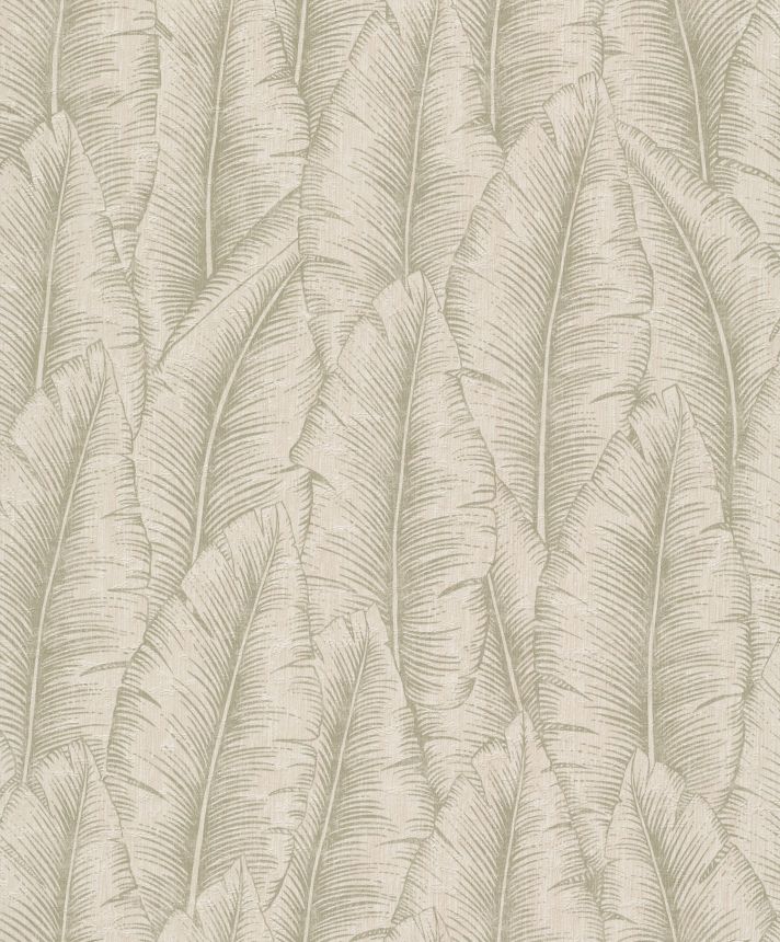 Zeleno-krémová vliesová tapeta s listy, CU3203, Cumaru, Grandeco