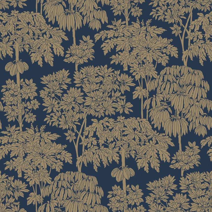 Modrá vliesová tapeta se zlatými stromy,  A63404, Ciara, Grandeco