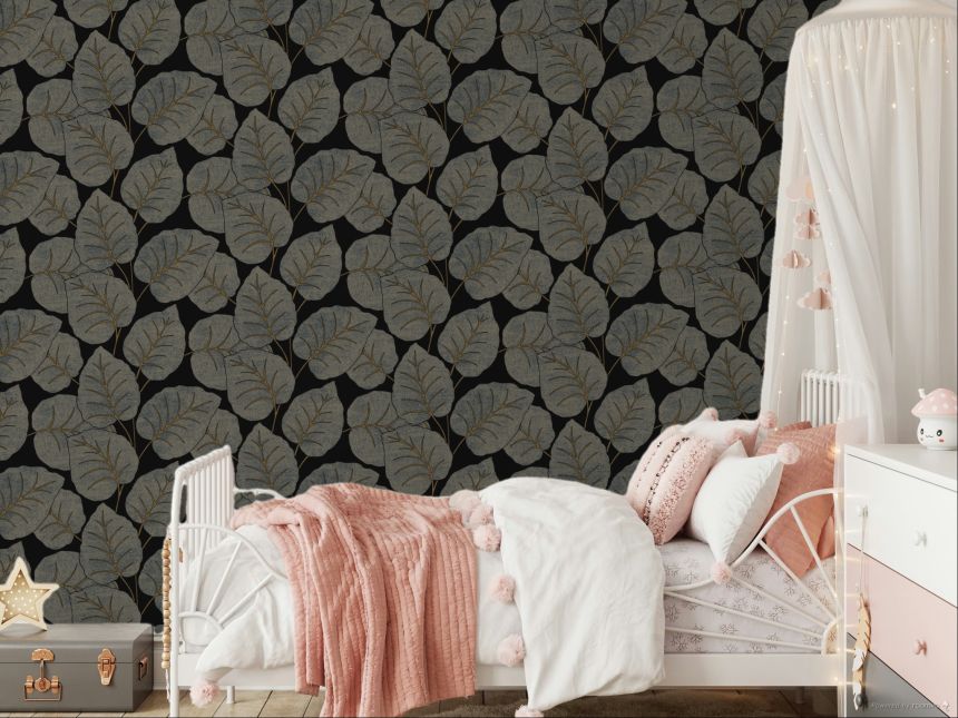 Modrá vliesová tapeta na zeď, listy,  A63503, Vavex 2025