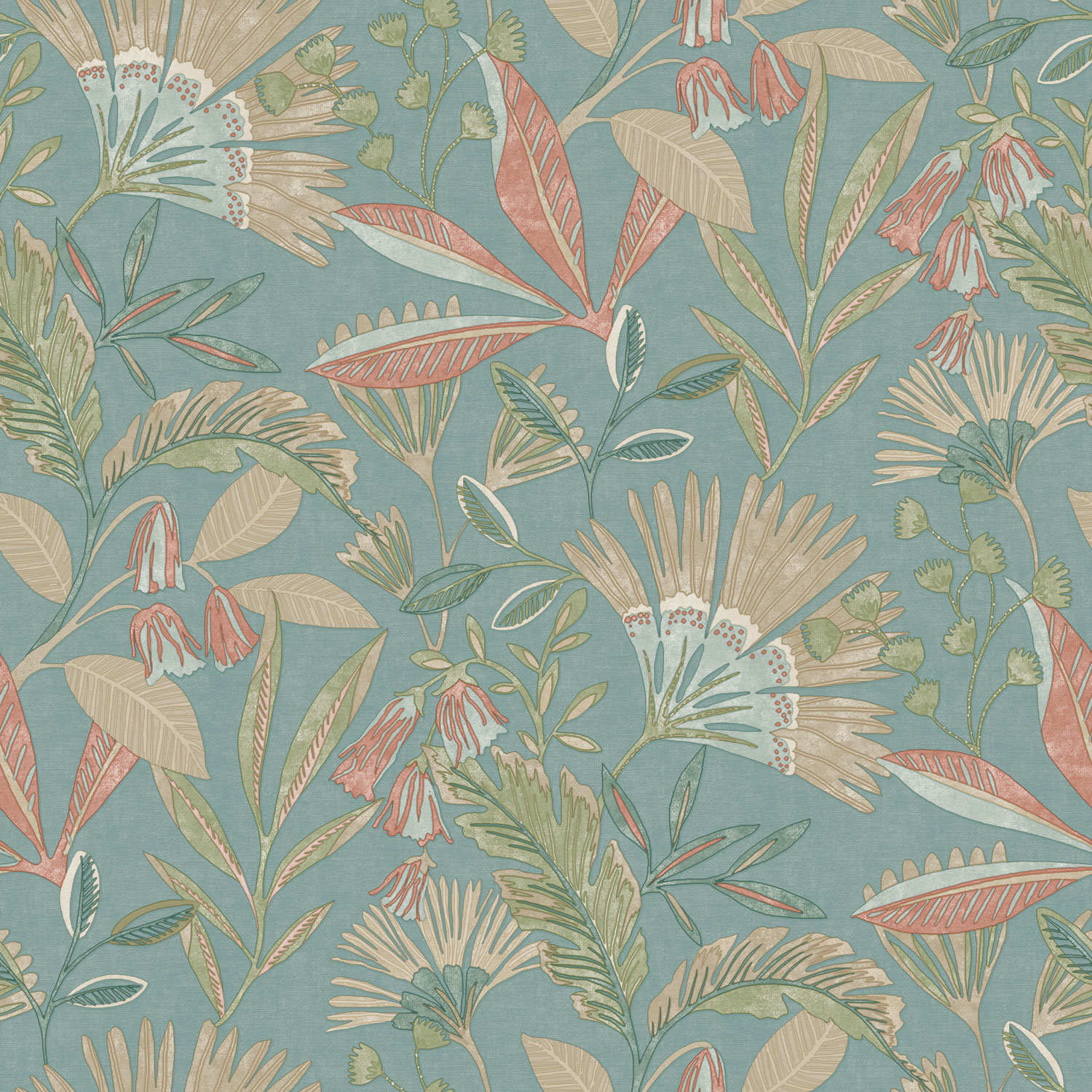 Zelená vliesová tapeta na zeď, květiny a listy, A63802, Vavex 2025