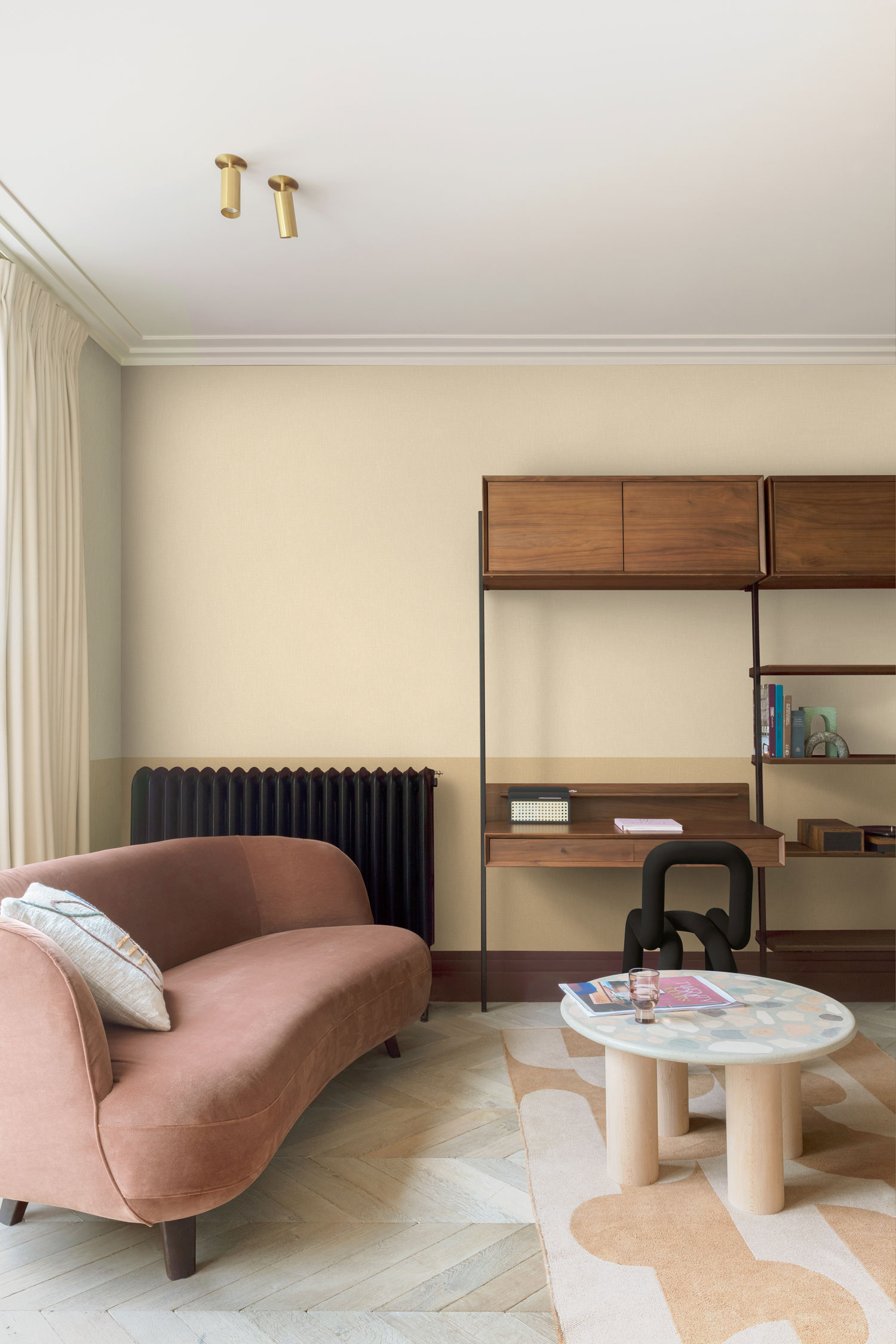 Béžová vliesová tapeta na zeď, imitace látky,  AT1016, Atmosphere, Grandeco