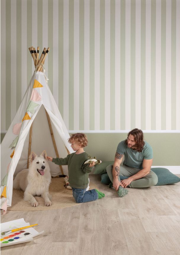 Světle zelená vliesová tapeta na zeď s pruhy, imitace látky,  AT4032, Atmosphere, Grandeco