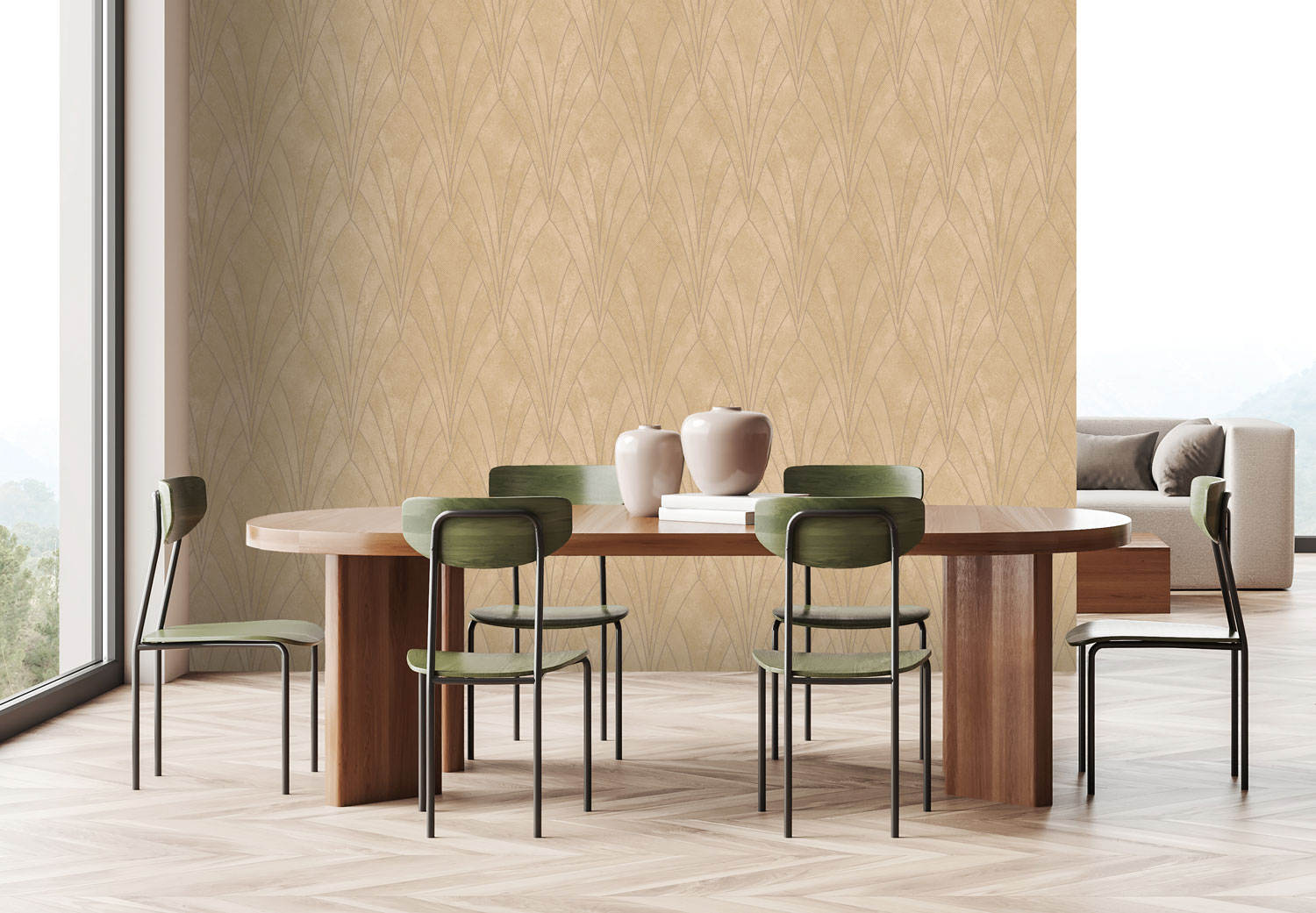 Okrová geometrická tapeta na zeď, Art Deco, L85602, Elegance  Ugepa