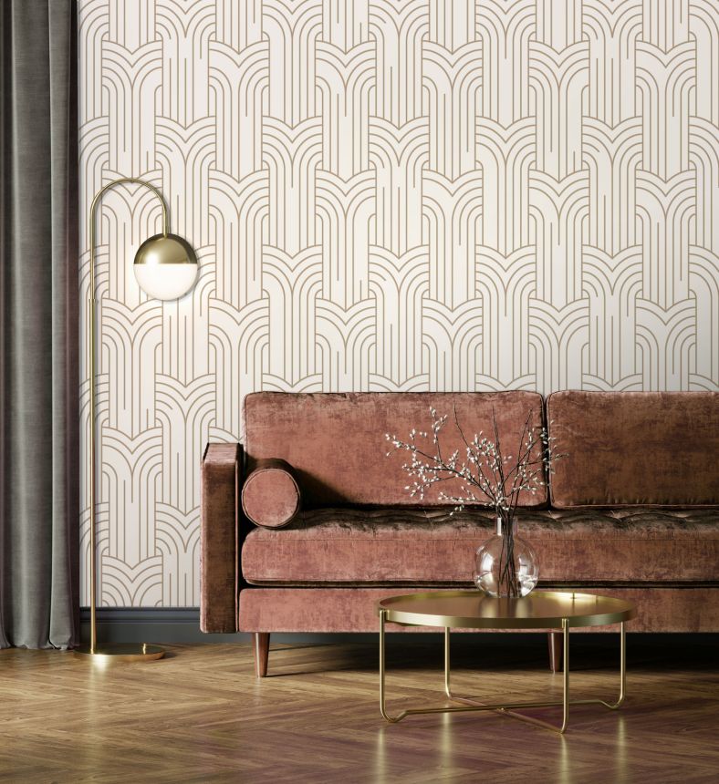 Bílo-zlatá geometrická tapeta na zeď, Art Deco, M42102, Elegance, Ugepa