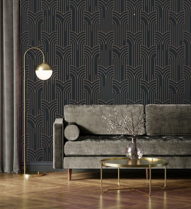 Černá geometrická tapeta na zeď, Art Deco, M42119, Elegance, Ugepa