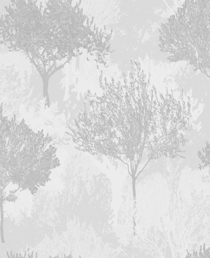 Šedá vliesová tapeta se stromy a stříbrnými flitry, 118705, Zen, Superfresco Easy