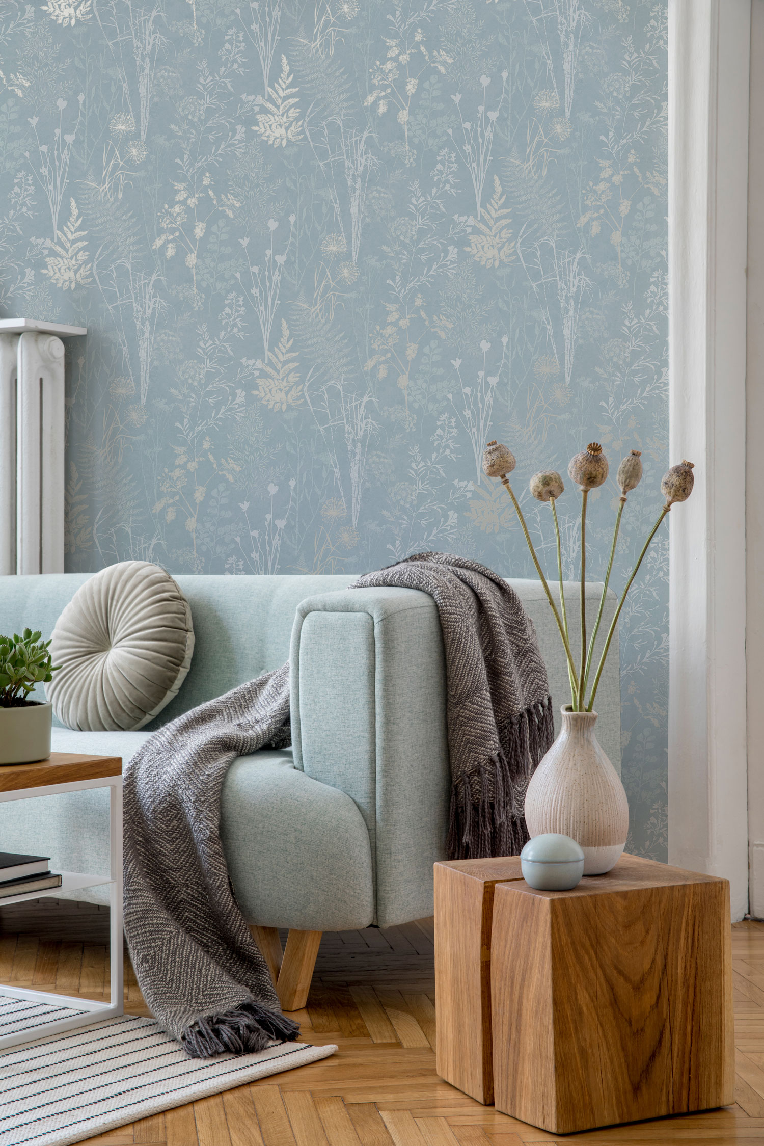 Modrá vliesová tapeta na zeď, květiny, listy, 120715, Vavex 2025