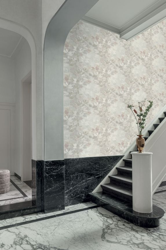 Šedá  vliesová tapeta na zeď, listy, TI2003, Time 2025, Grandeco