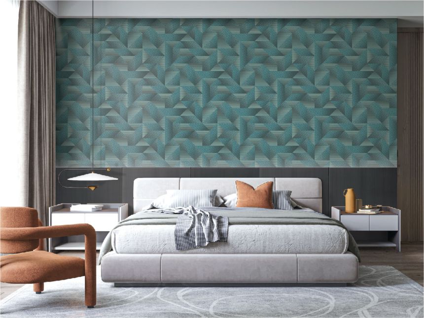 Tyrkysová geometrická vliesová tapeta na zeď, TP422976, Exclusive Threads, Design ID