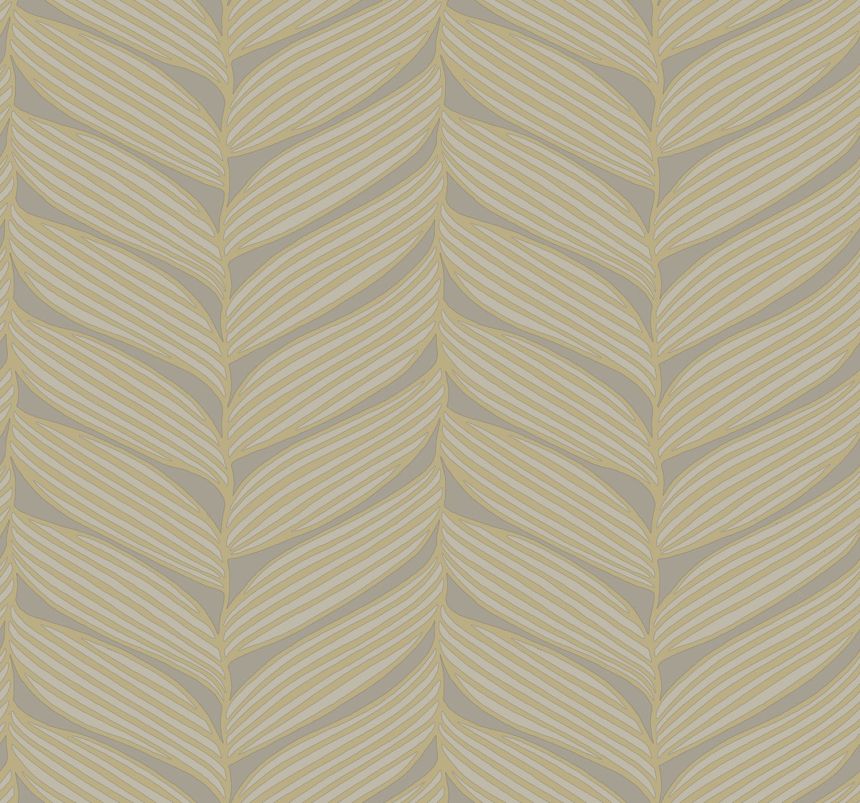 Šedo-zlatá vliesová tapeta na zeď, listy, MD7164, Modern Metals, York