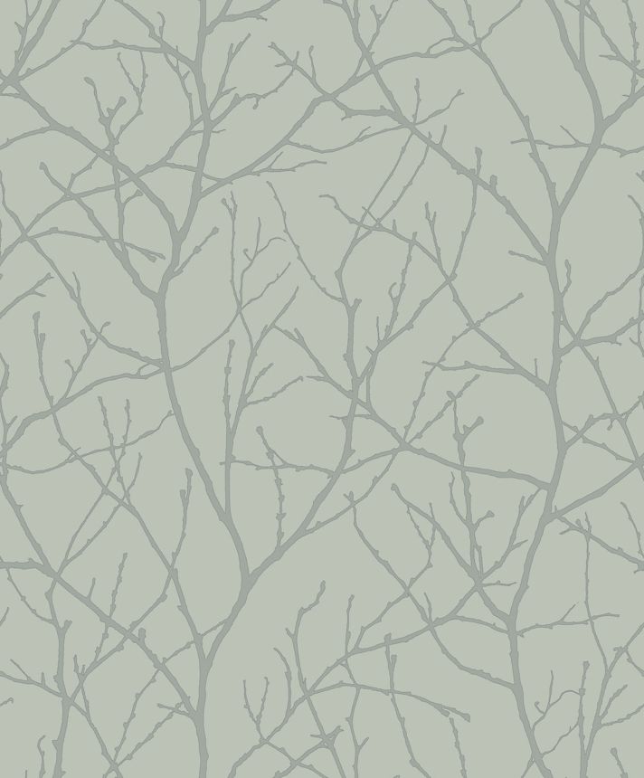 Zeleno-stříbrná vliesová tapeta na zeď, větvičky stromu, MD7124, Modern Metals, York