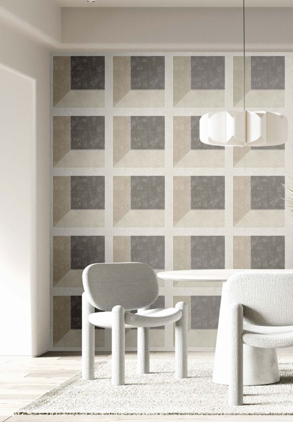 Šedo-béžová geometrická 3D vliesová tapeta na zeď, 21106, Cvlto, Cristiana Masi by Parato
