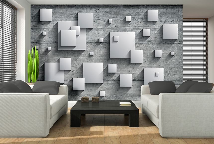 Vliesová obrazová tapeta Betonová stěna s 3D obrazci 22130, 416 x 254 cm, Photomurals, Vavex