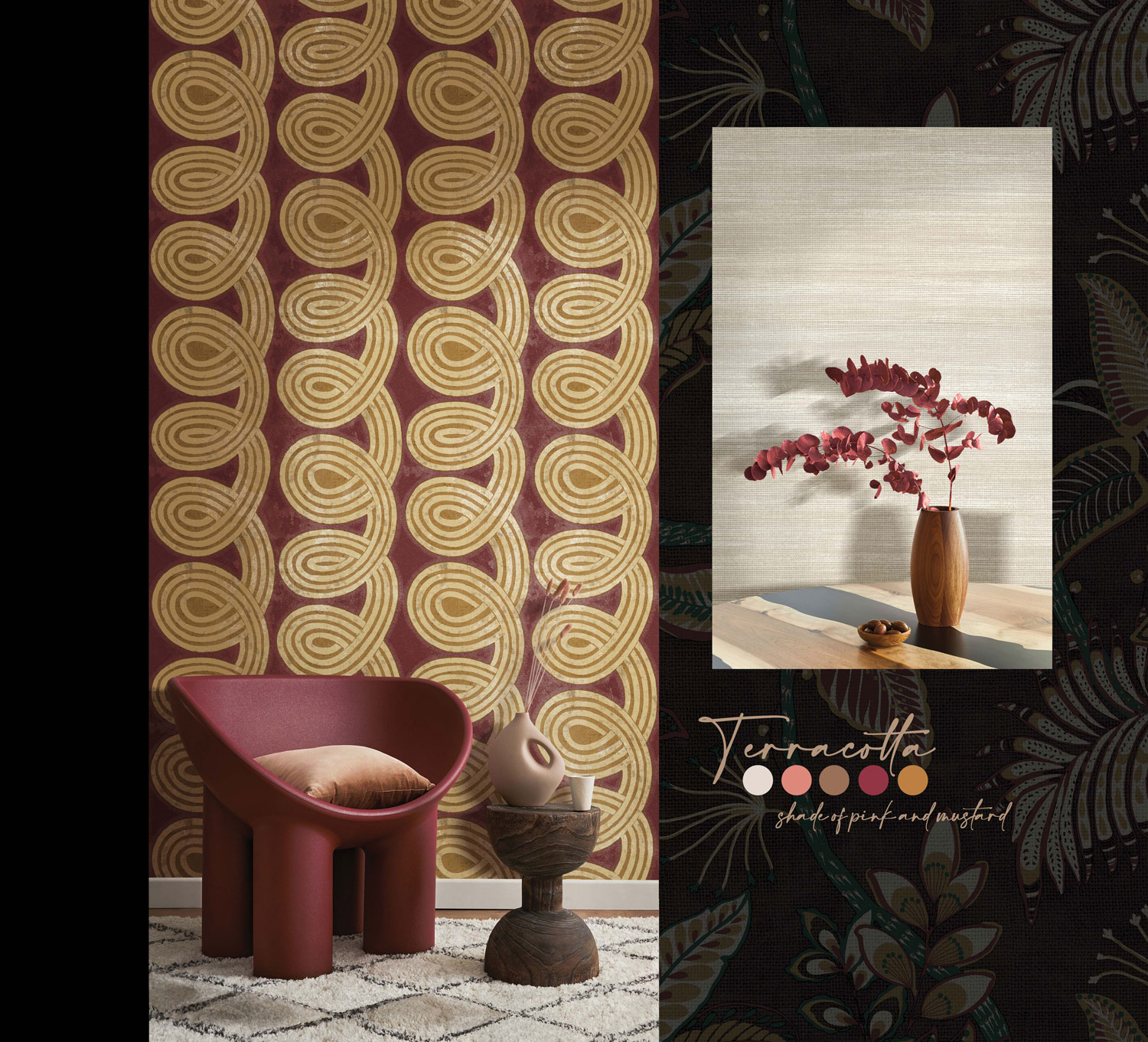 Vínovo-zlatá geometrická vliesová tapeta na zeď, 21134, Cvlto, Cristiana Masi by Parato