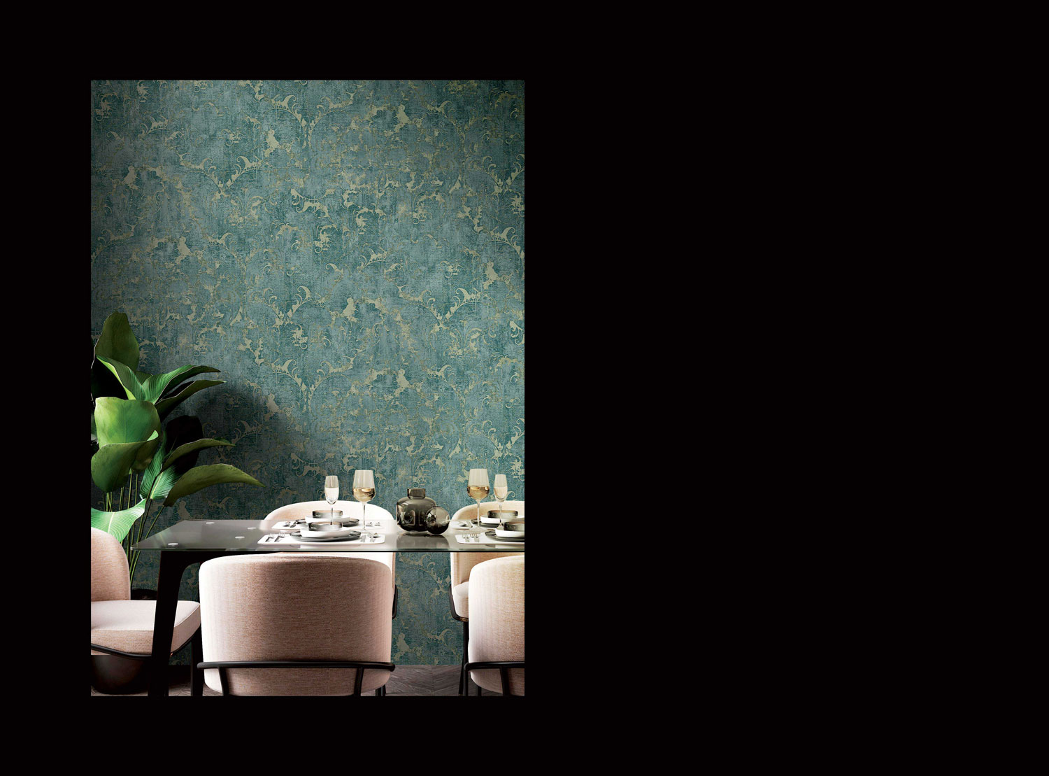 Luxusní zeleno-zlatá ornamentální zámecká vliesová tapeta na zeď, 47755, Eterna, Parato