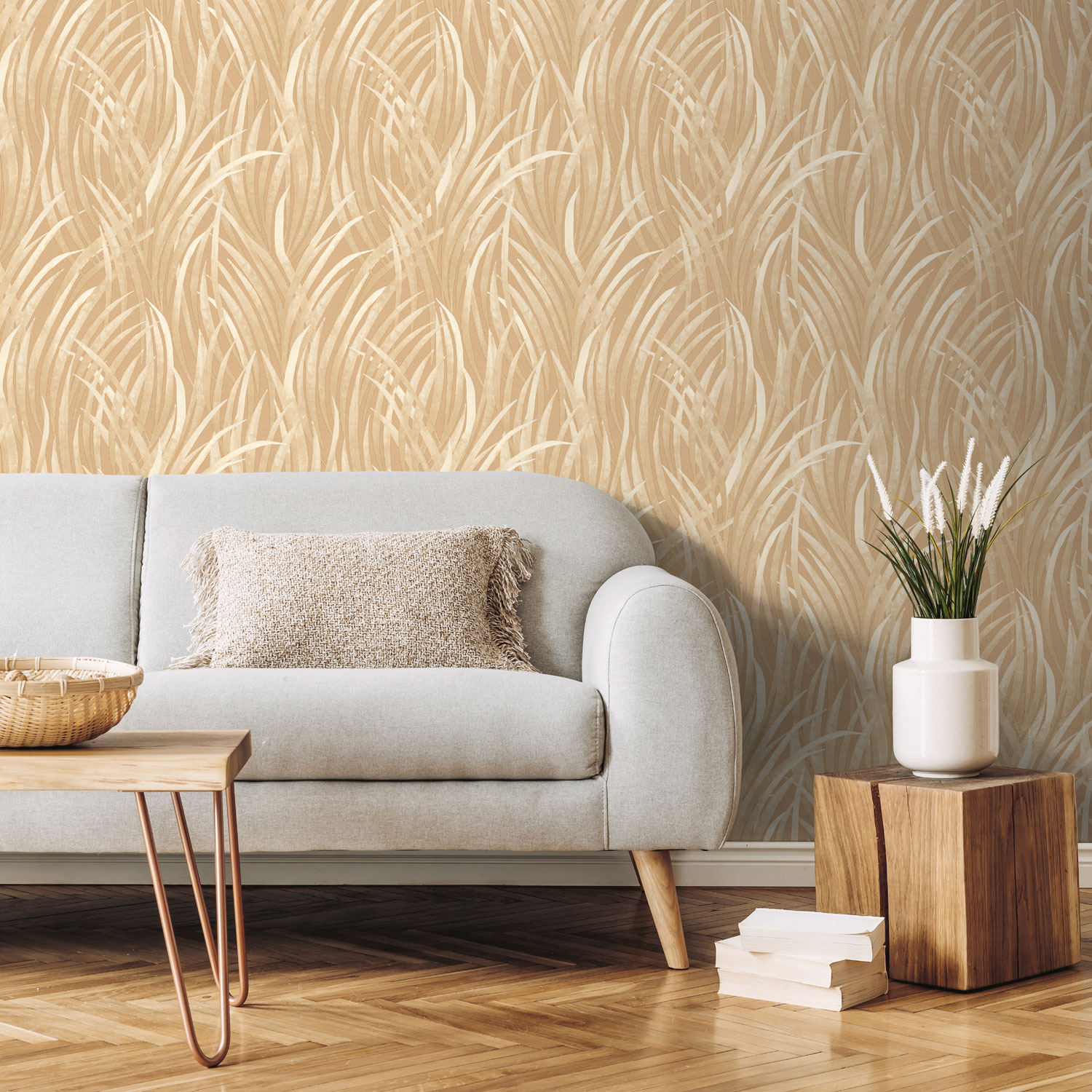 Hnědá vliesová tapeta na zeď, listy trávy,  M64502, Botanique, Ugepa