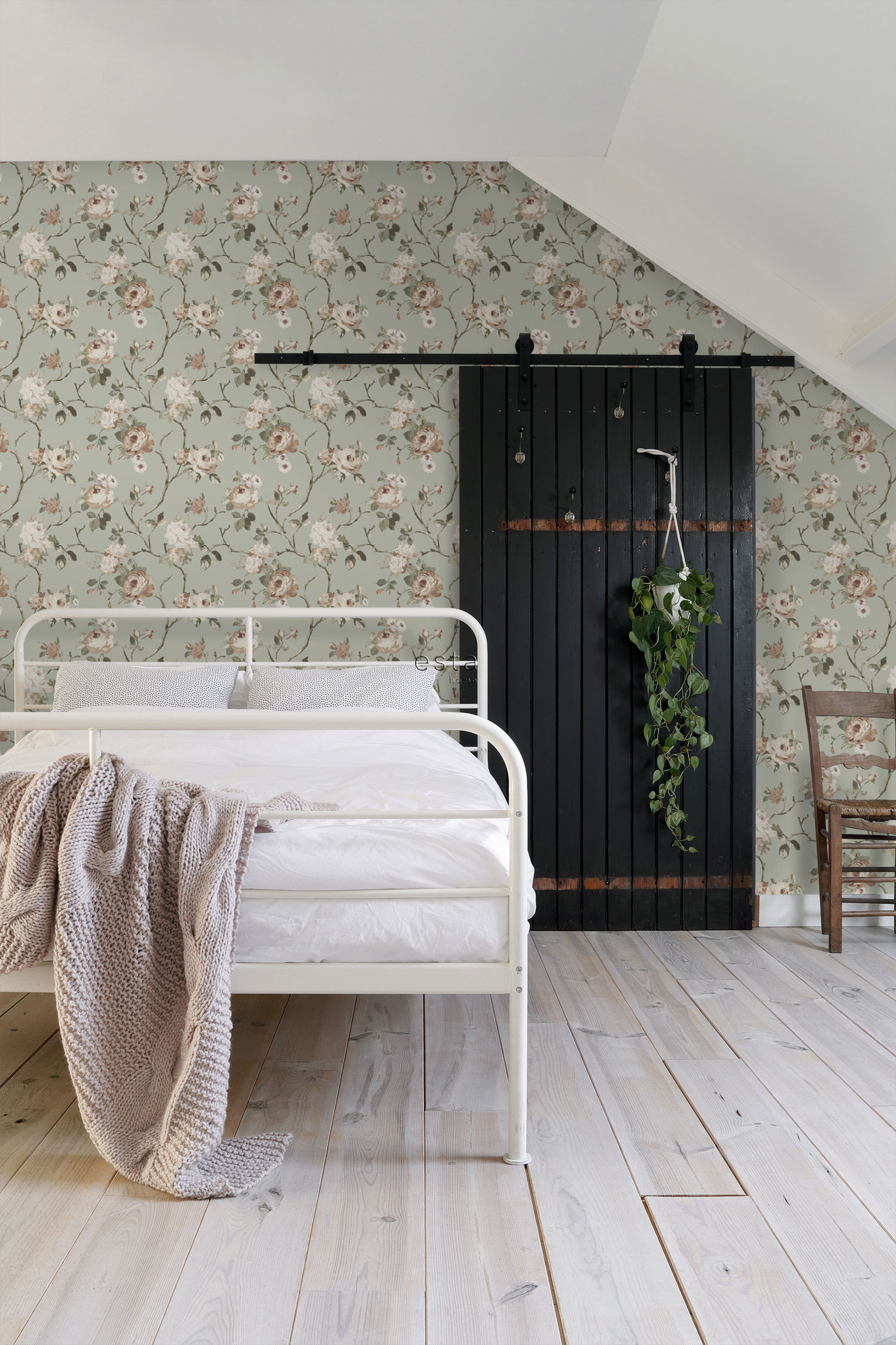 Zelená vliesová květinová tapeta na zeď, 139291, Vintage Flowers, Esta Home