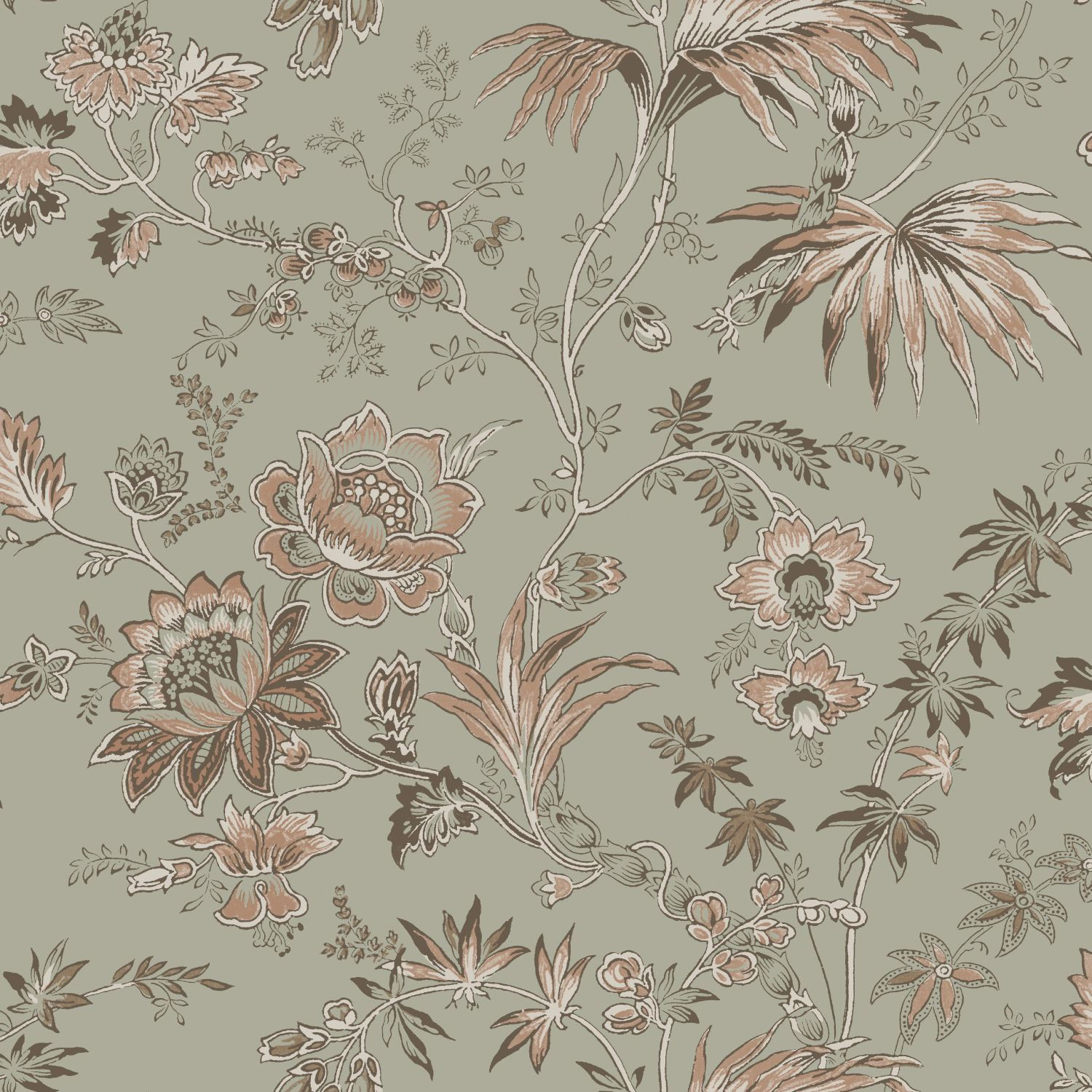 Zelená vliesová květinová tapeta na zeď, 139297, Vintage Flowers, Esta Home