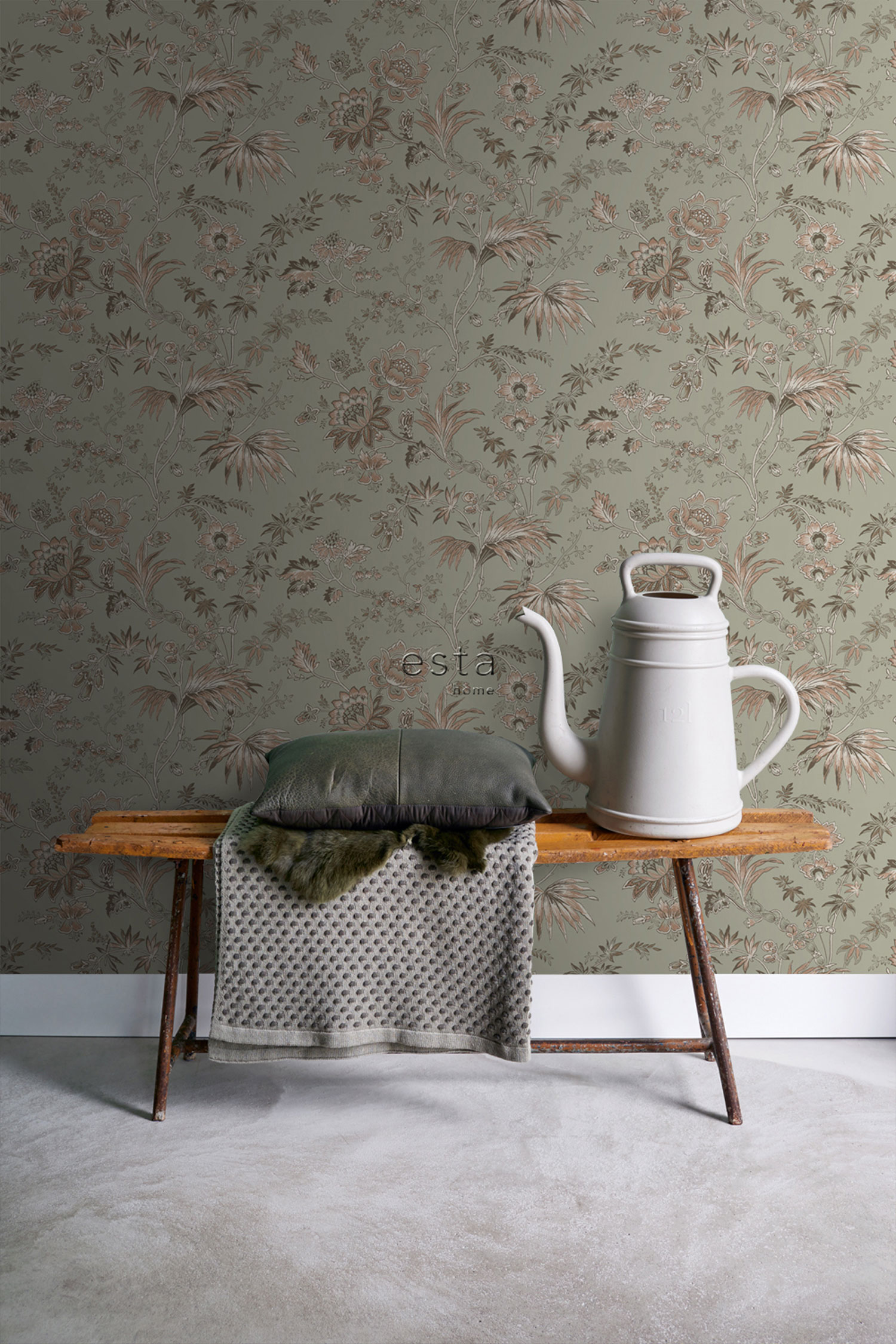 Zelená vliesová květinová tapeta na zeď, 139297, Vintage Flowers, Esta Home