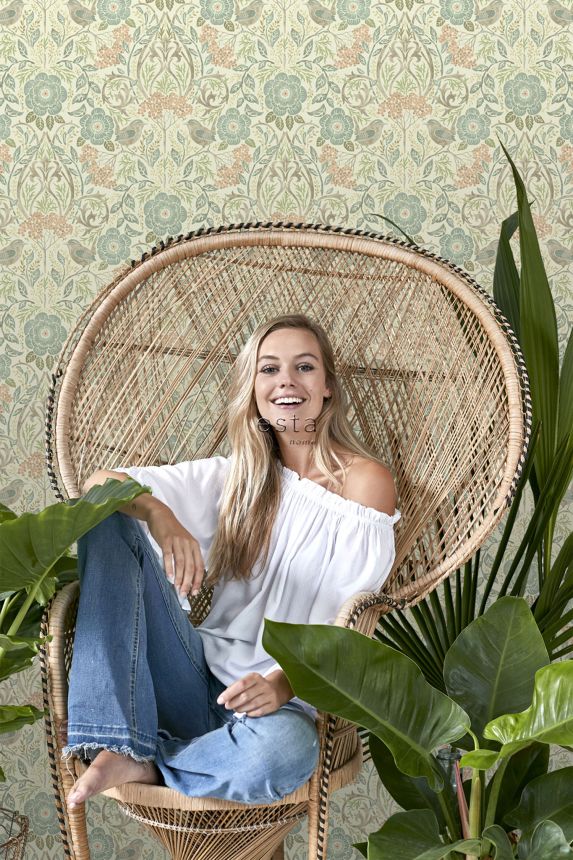 Vliesová tapeta s rostlinami a ptáčky, 139323, Vintage Flowers, Esta Home