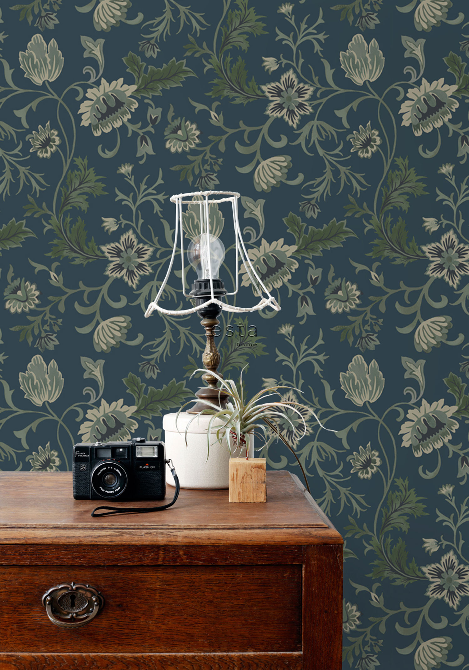 Modrá vliesová květinová tapeta na zeď, 139416, Vintage Flowers, Esta Home