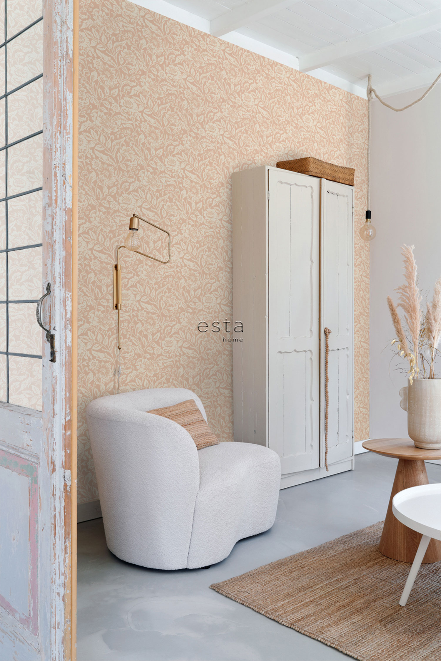 Béžová vliesová květinová tapeta na zeď, 139427, Vintage Flowers, Esta Home