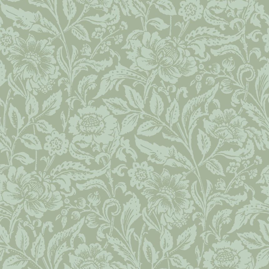Zelená vliesová květinová tapeta na zeď, 139428, Vintage Flowers, Esta Home