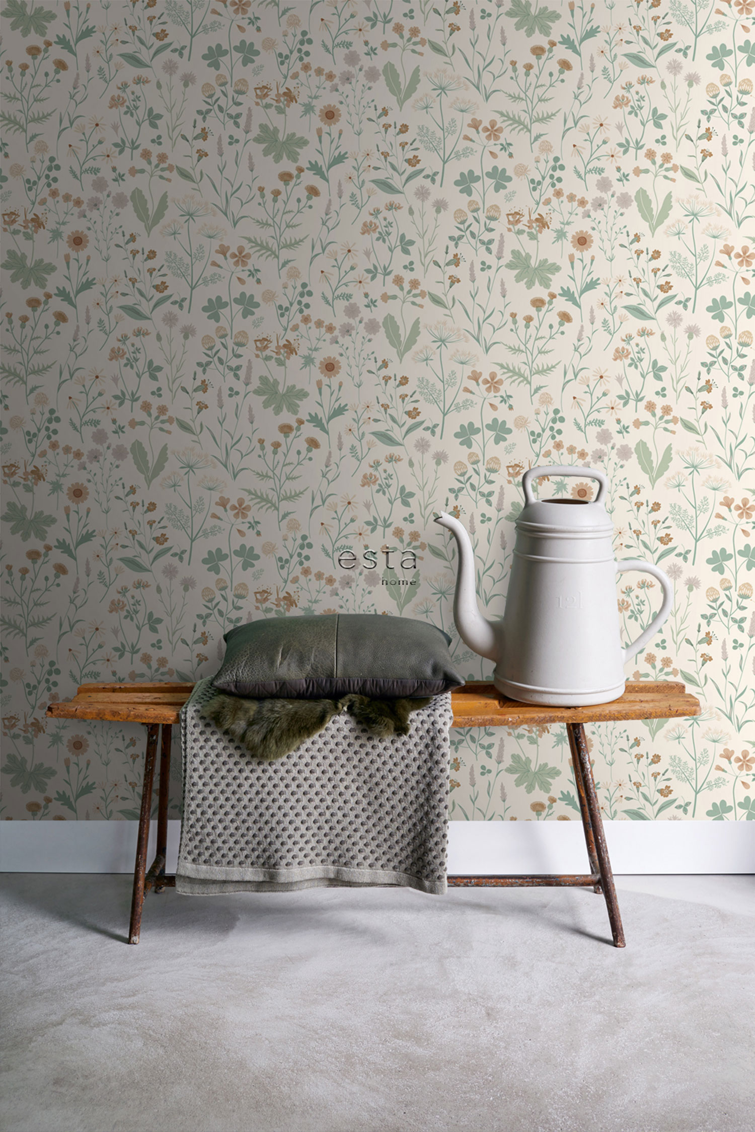 Krémová vliesová tapeta na zeď, luční květiny, 139481, Vintage Flowers, Esta Home