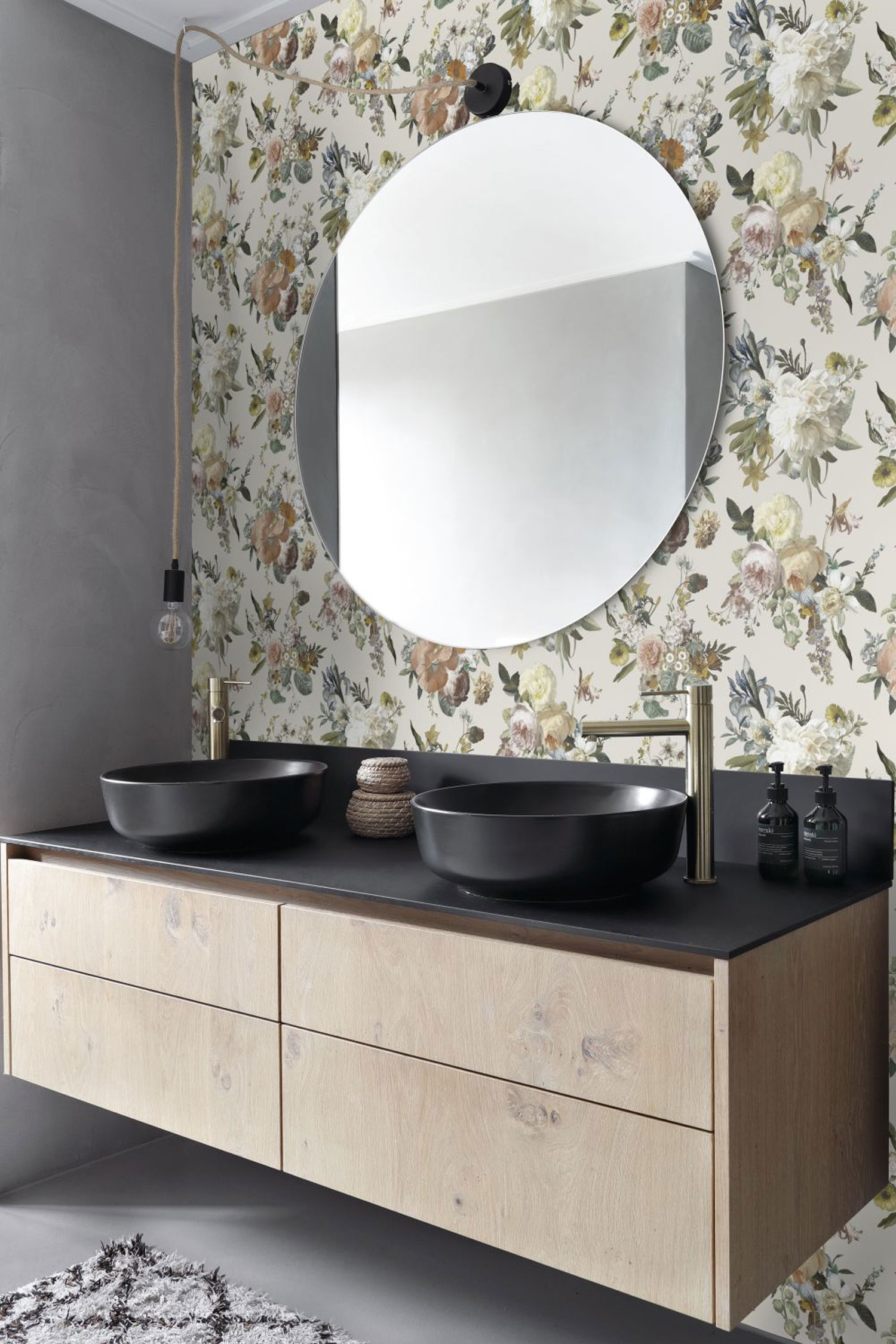 Krémová vliesová květinová tapeta na zeď, 139544, Vintage Flowers, Esta Home