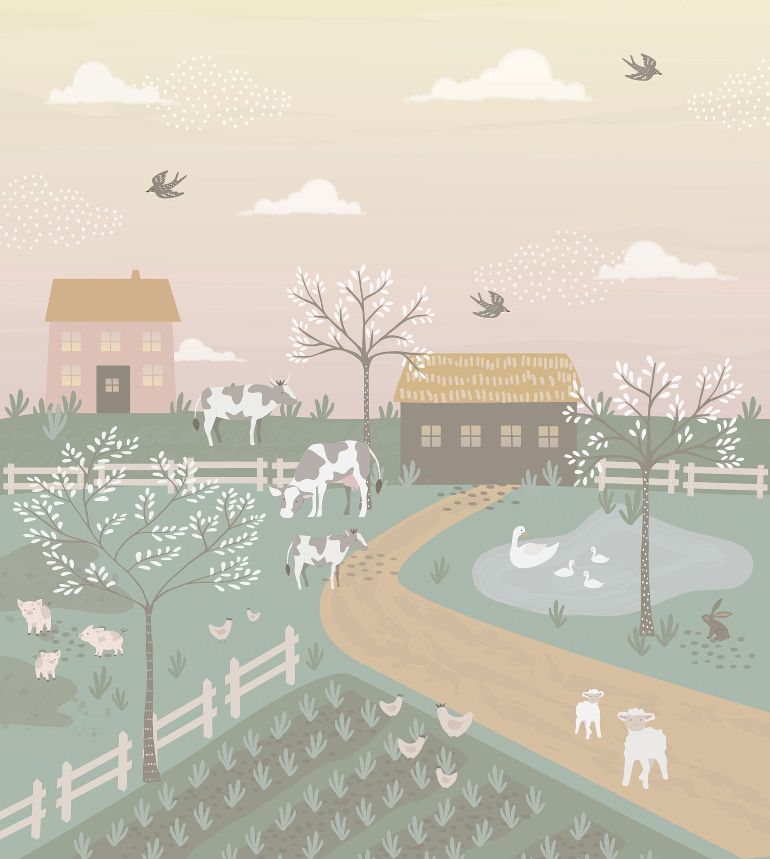 Dětská vliesová fototapeta na zeď, zvířátka ze statku, 159241, To the Moon and Back, Esta Home