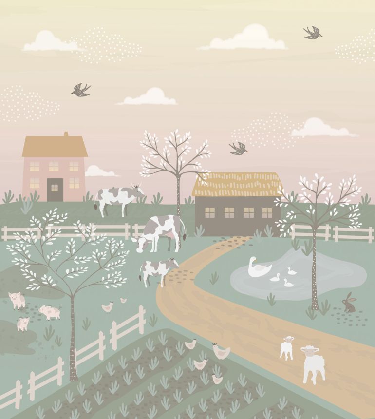 Dětská vliesová fototapeta na zeď, zvířátka ze statku, 159241, To the Moon and Back, Esta Home