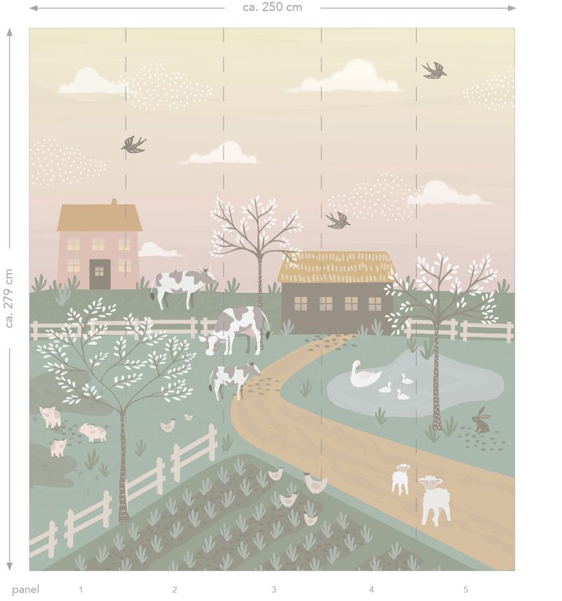 Dětská vliesová fototapeta na zeď, zvířátka ze statku, 159241, To the Moon and Back, Esta Home