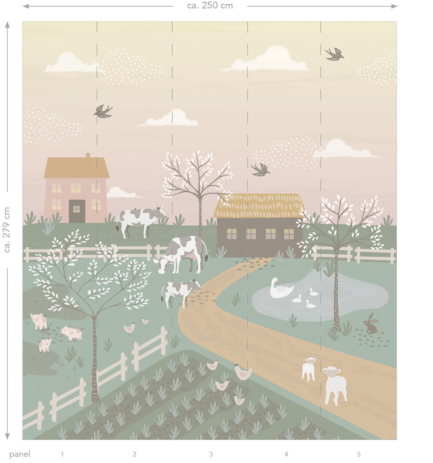 Dětská vliesová fototapeta na zeď, zvířátka ze statku, 159241, To the Moon and Back, Esta Home