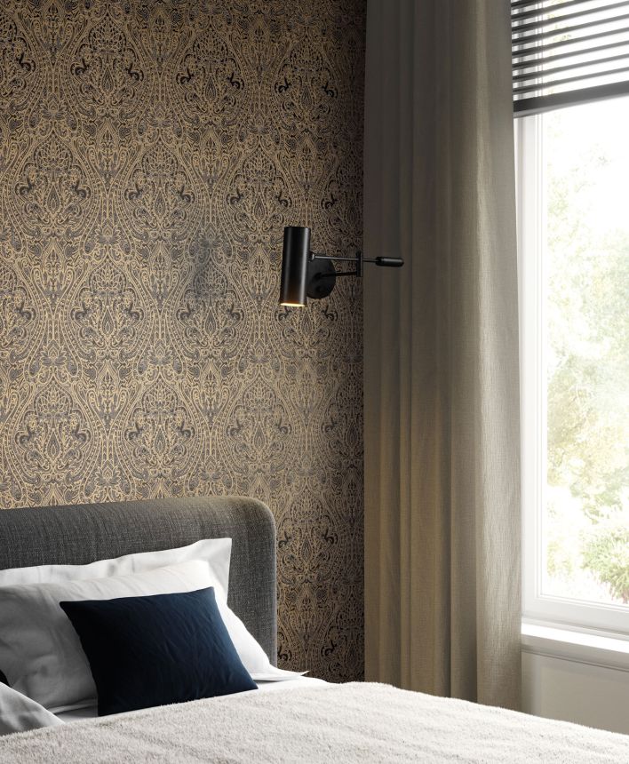 Černo-bronzová zámecká vliesová tapeta na zeď, OTH102, Othello, Zoom by Masureel